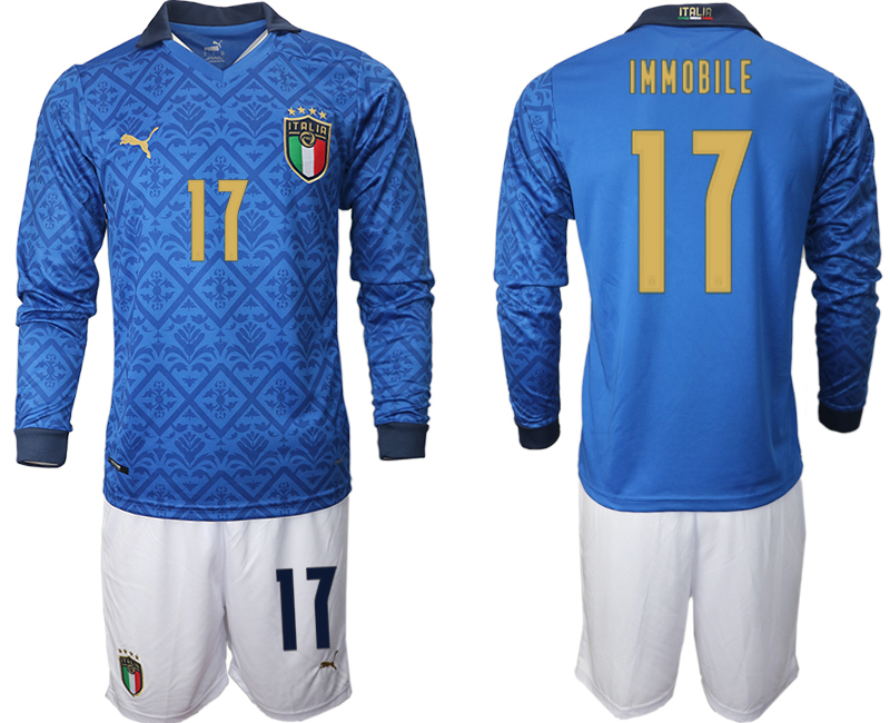 Men 2021 European Cup Italy home Long sleeve #17 soccer jerseys